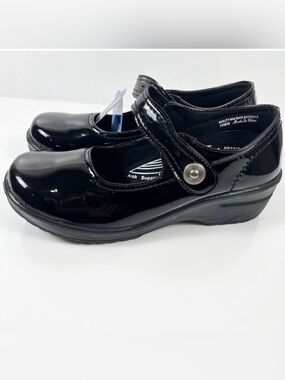 Easy Street Easy Works Letsee Black Patent Mary Jane Clog New 10W Retro